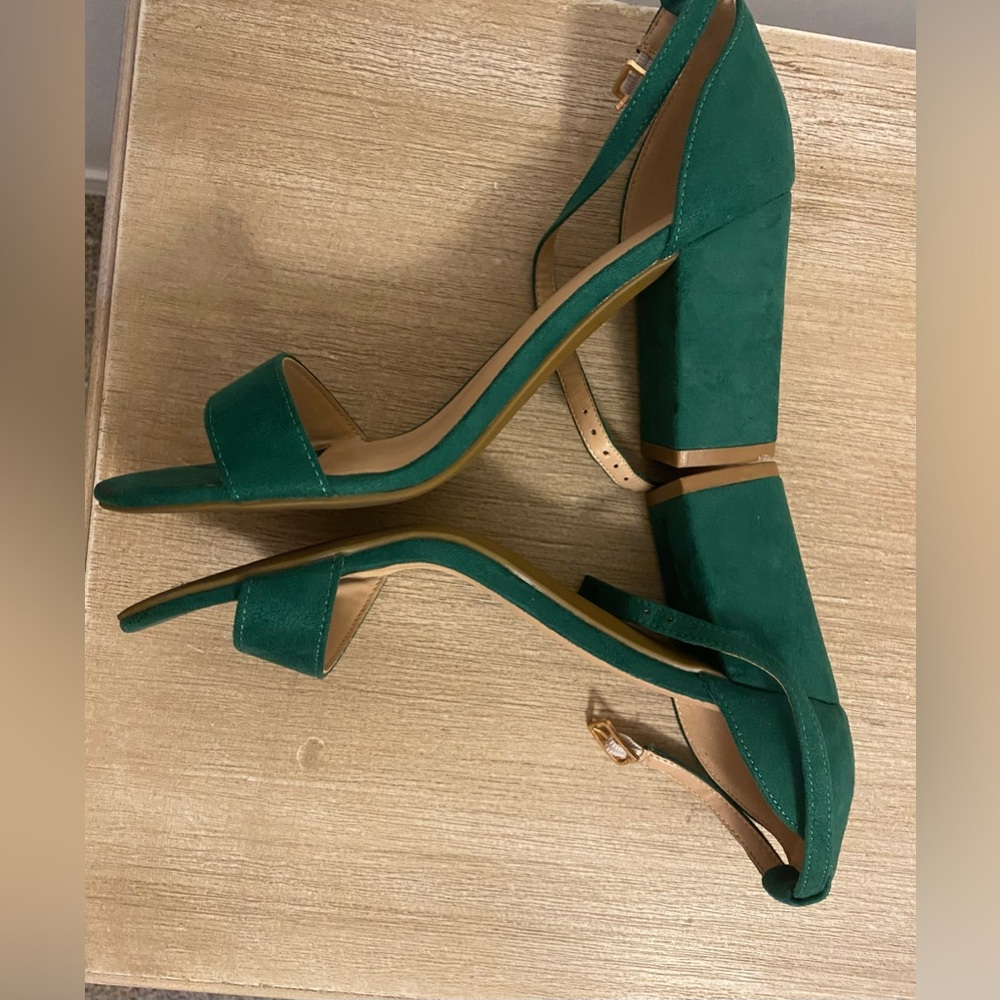 Women’s Green Block Heel Open-Toe Sandals W/ Ankle Strap Size 8 - Picture 8 of 13